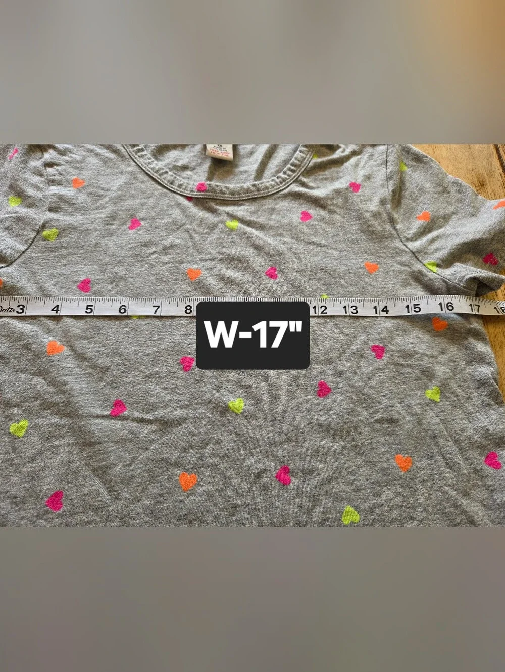 J. Crew Heather Gray Tee with Neon Heart Print